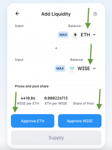 Add liquidity WISE Eth Quickswap